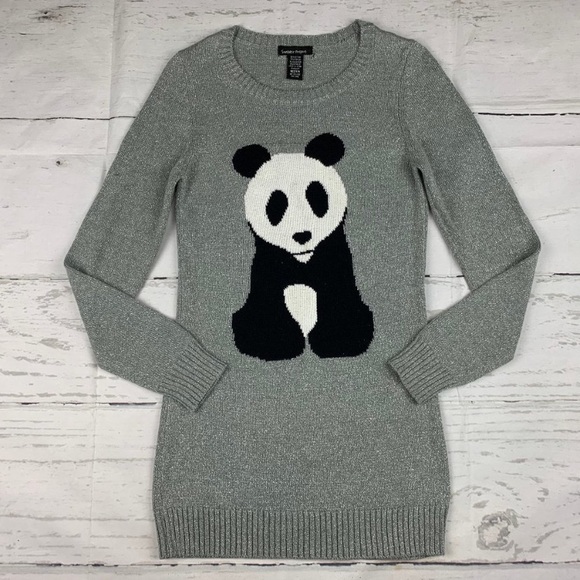Sweater Project Panda Bear Sweater Crew Neck Silver Metallic Lurex Grey Black S - Picture 7 of 16